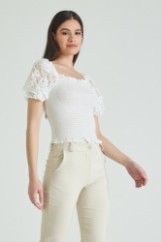 Picture of Shirred blouse with lace sleeves