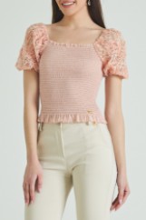 Picture of Shirred blouse with lace sleeves