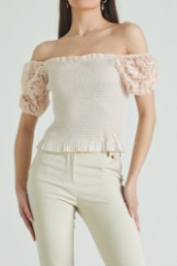 Picture of Shirred blouse with lace sleeves