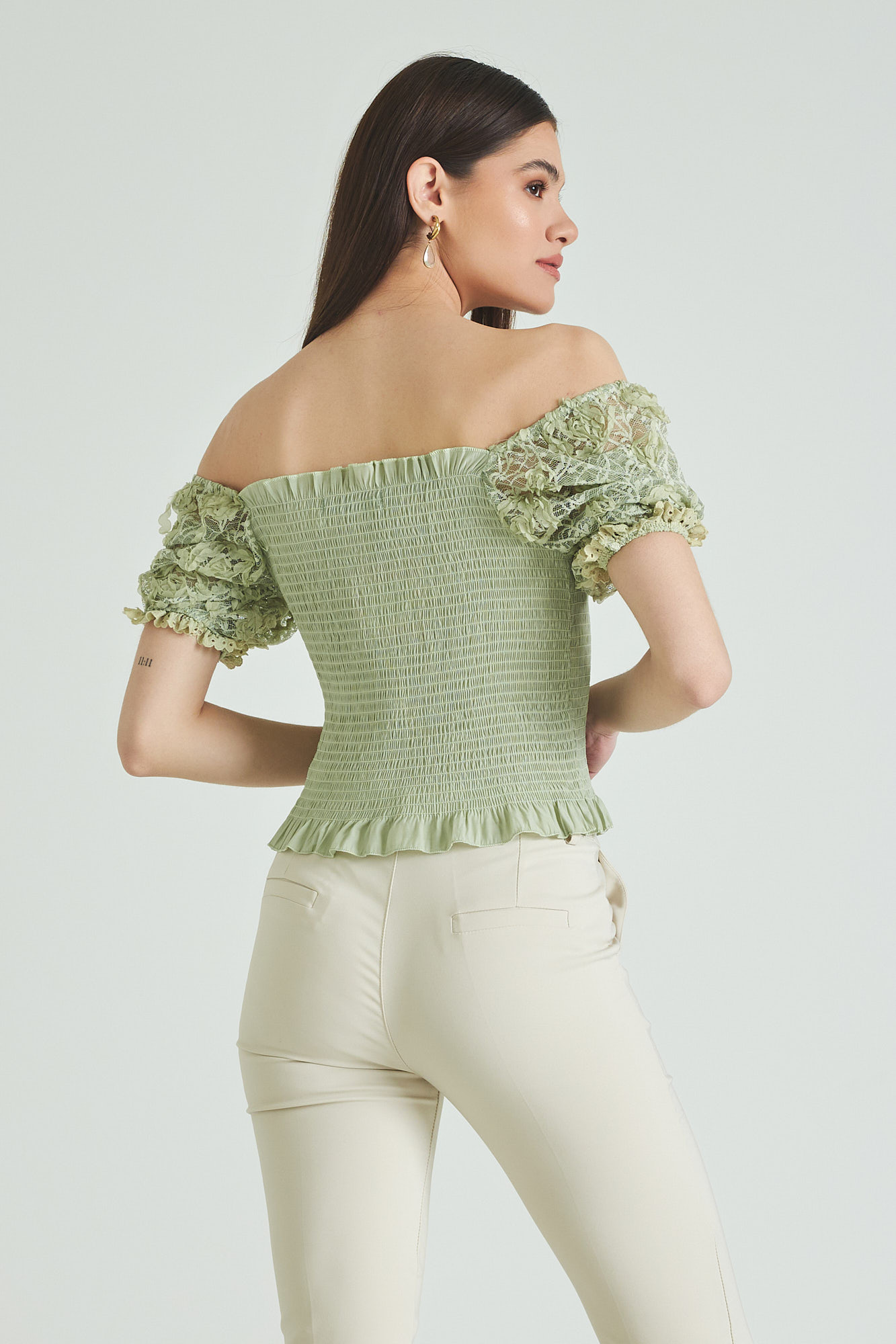 Picture of Shirred blouse with lace sleeves