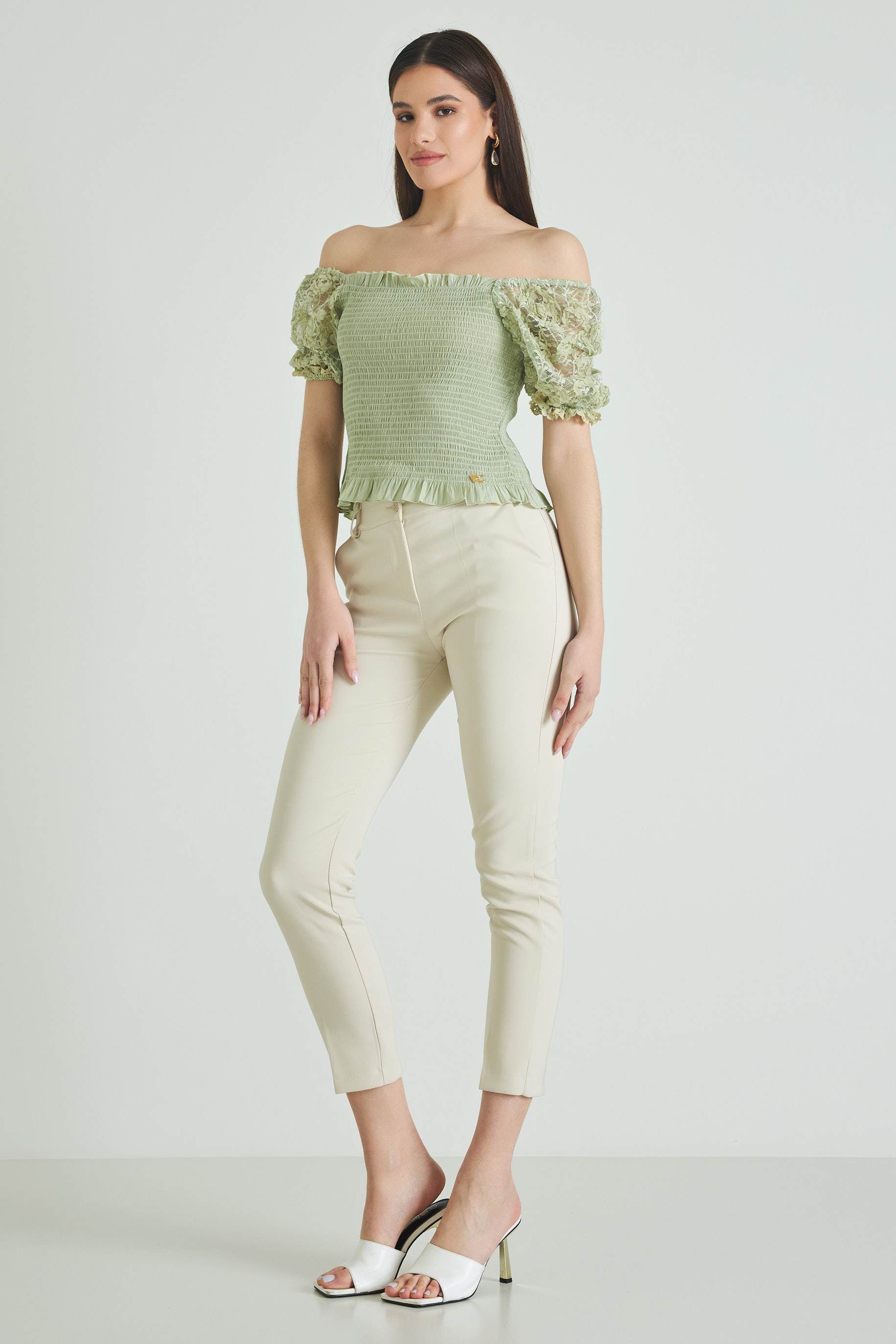 Picture of Shirred blouse with lace sleeves