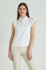 Picture of Ruffled satin blouse with knot