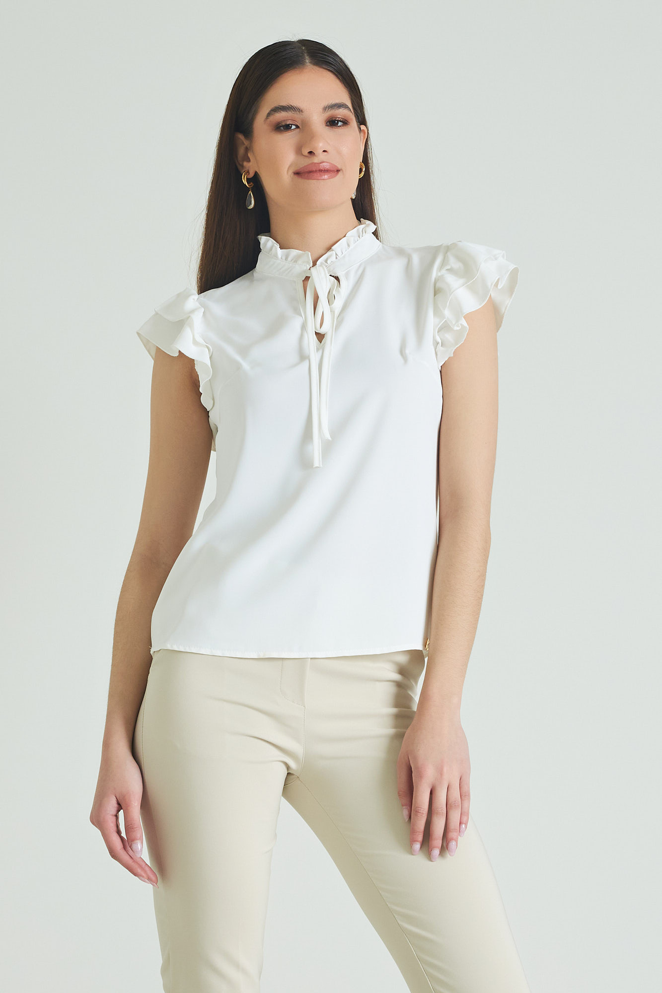 Picture of Ruffled satin blouse with knot