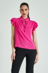 Picture of Ruffled satin blouse with knot