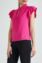 Picture of Ruffled satin blouse with knot