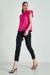 Picture of Ruffled satin blouse with knot