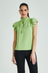 Picture of Ruffled satin blouse with knot