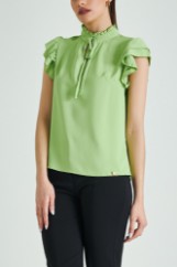 Picture of Ruffled satin blouse with knot