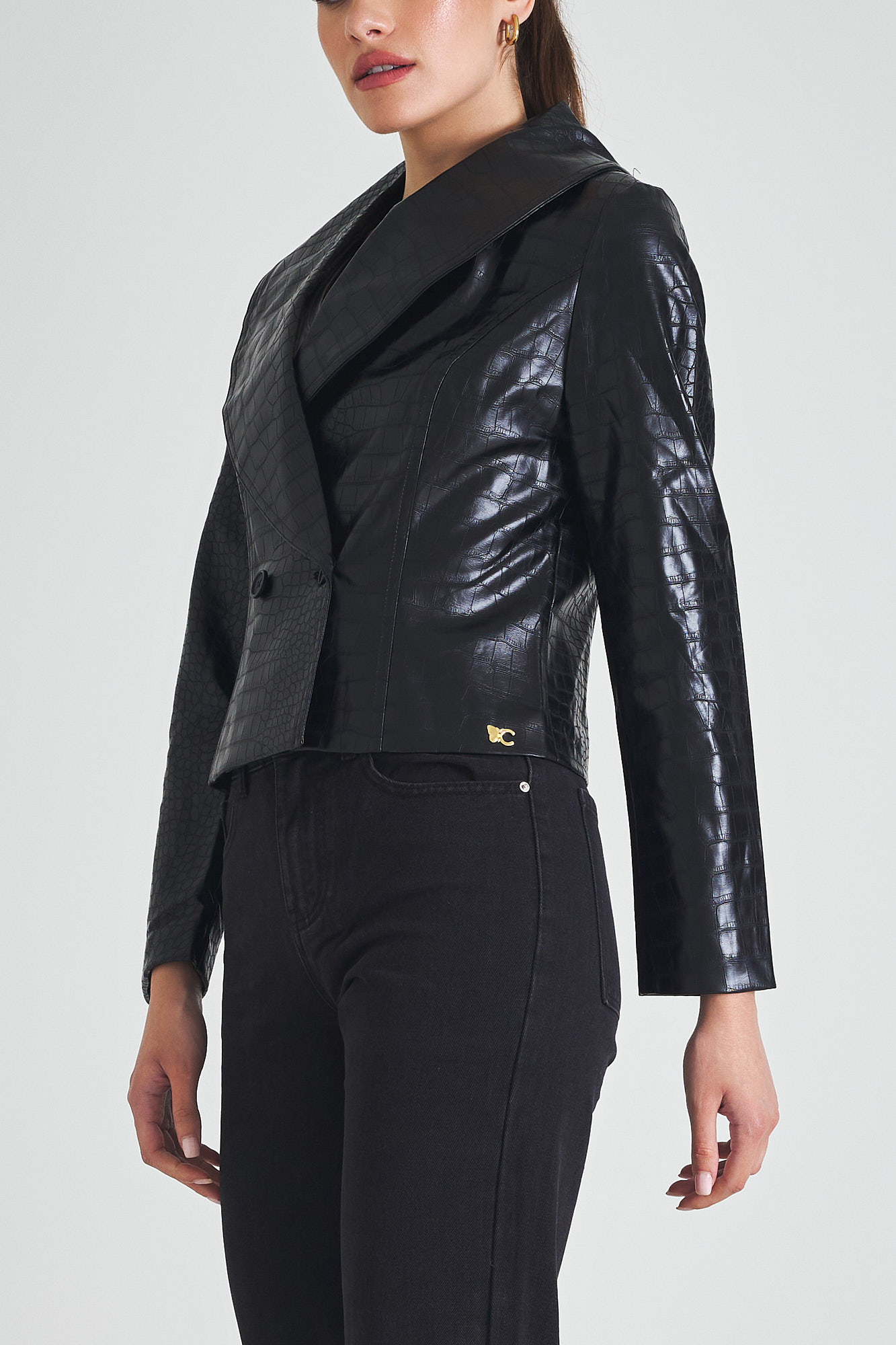 Εικόνα της Σακάκι δερματίνη με όψη croco