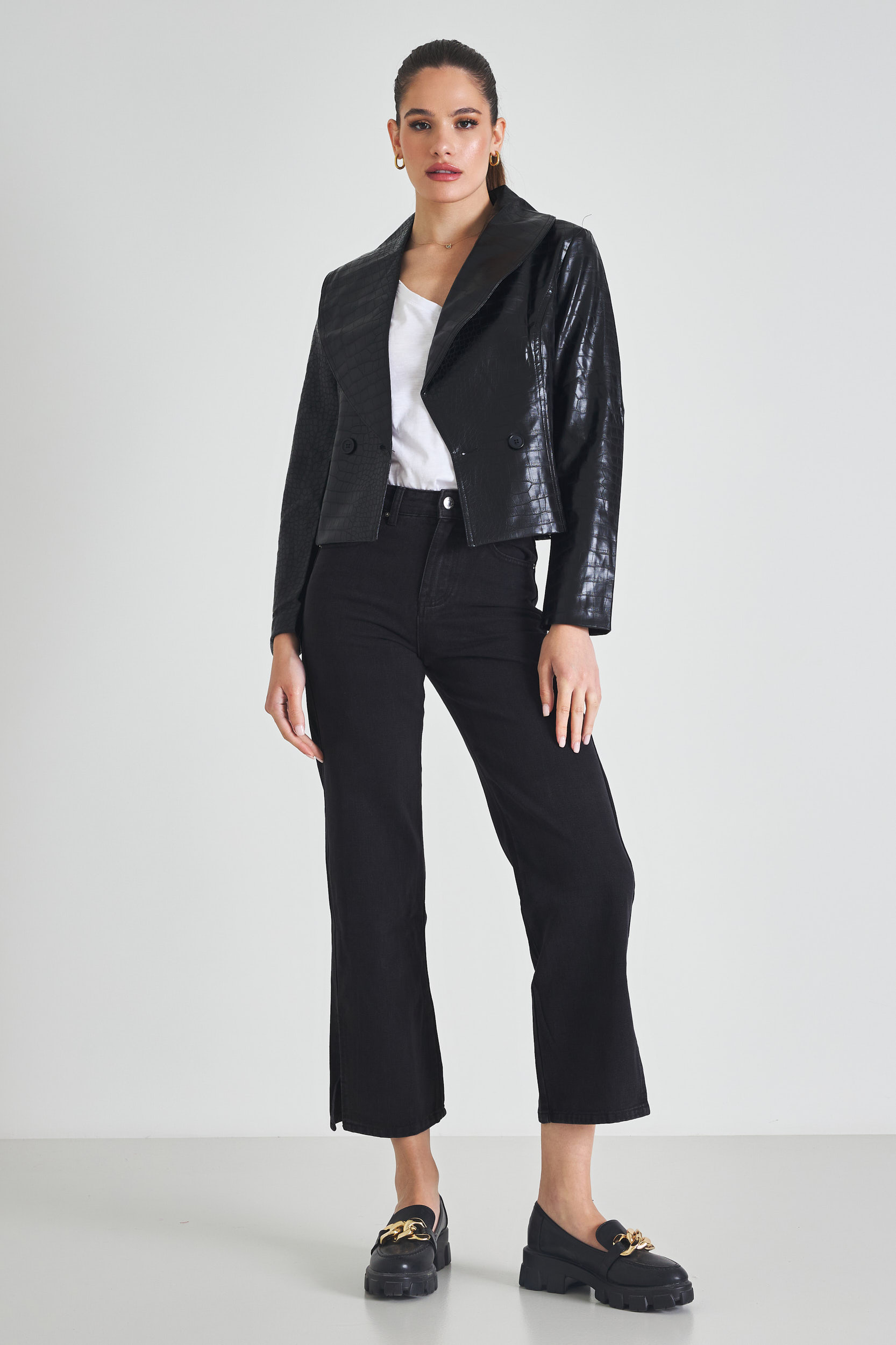 Εικόνα της Σακάκι δερματίνη με όψη croco