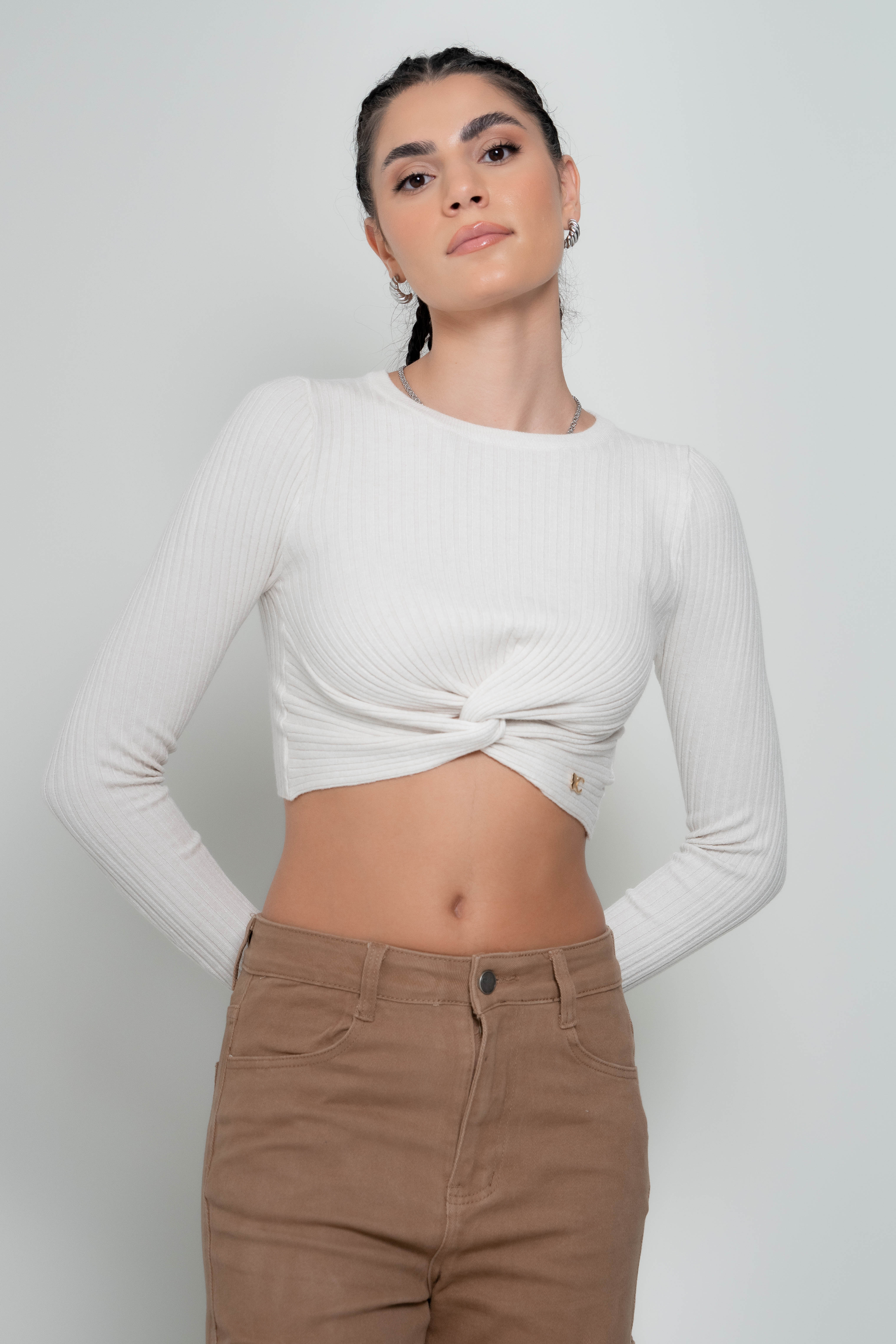 Cropped sweater with knot OFF WHITE Womens Clothes Cento Fashion