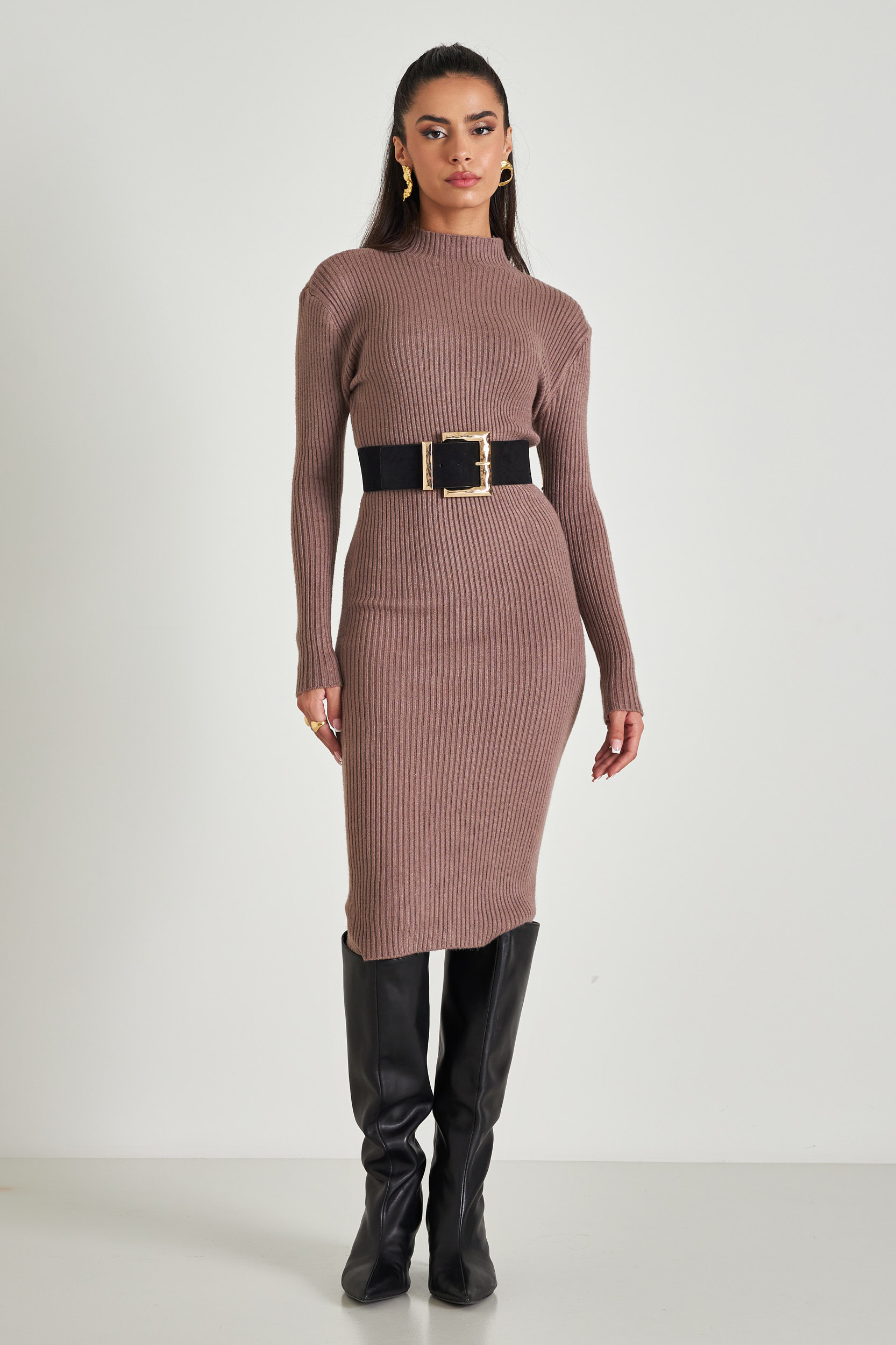 Picture of Ribbed high neck dress