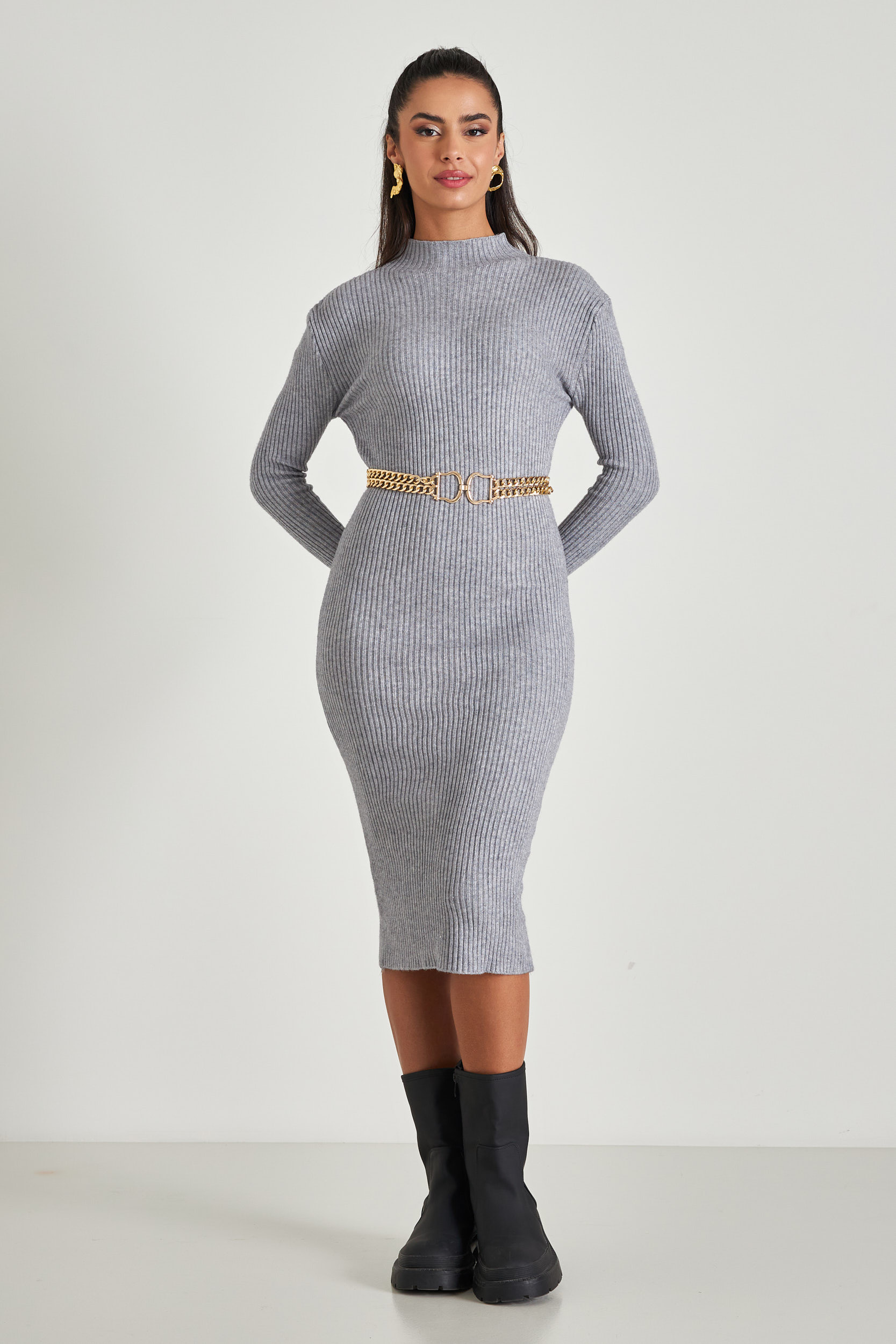 Picture of Ribbed high neck dress