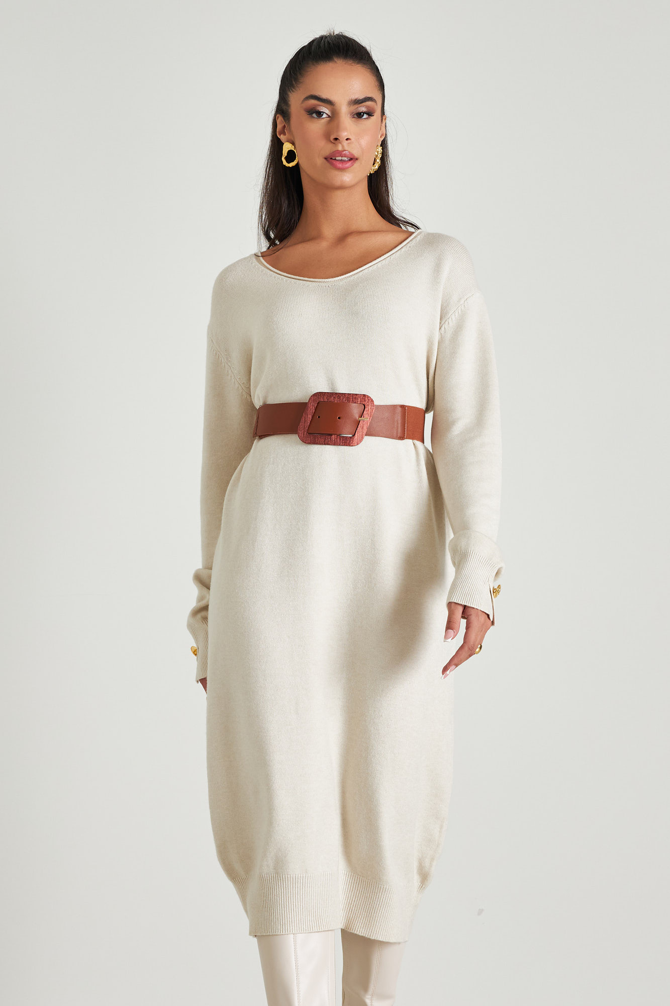 Picture of Loose knitted dress with open neckline