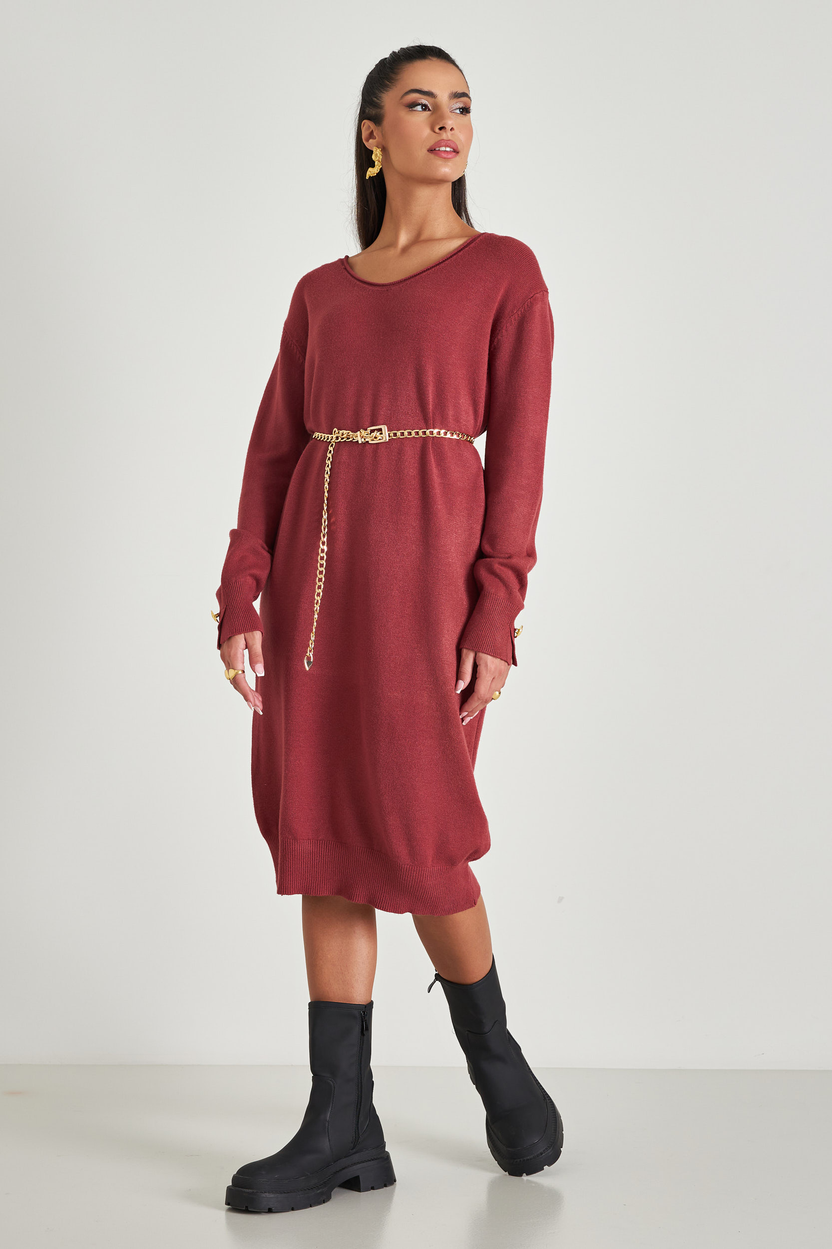 Picture of Loose knitted dress with open neckline