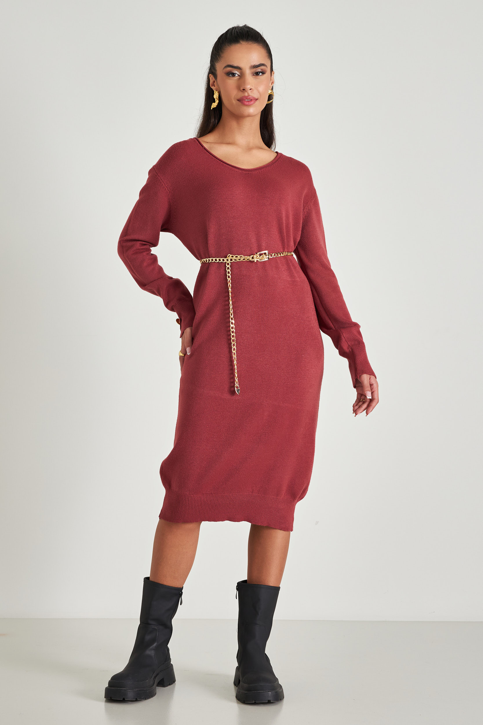 Picture of Loose knitted dress with open neckline