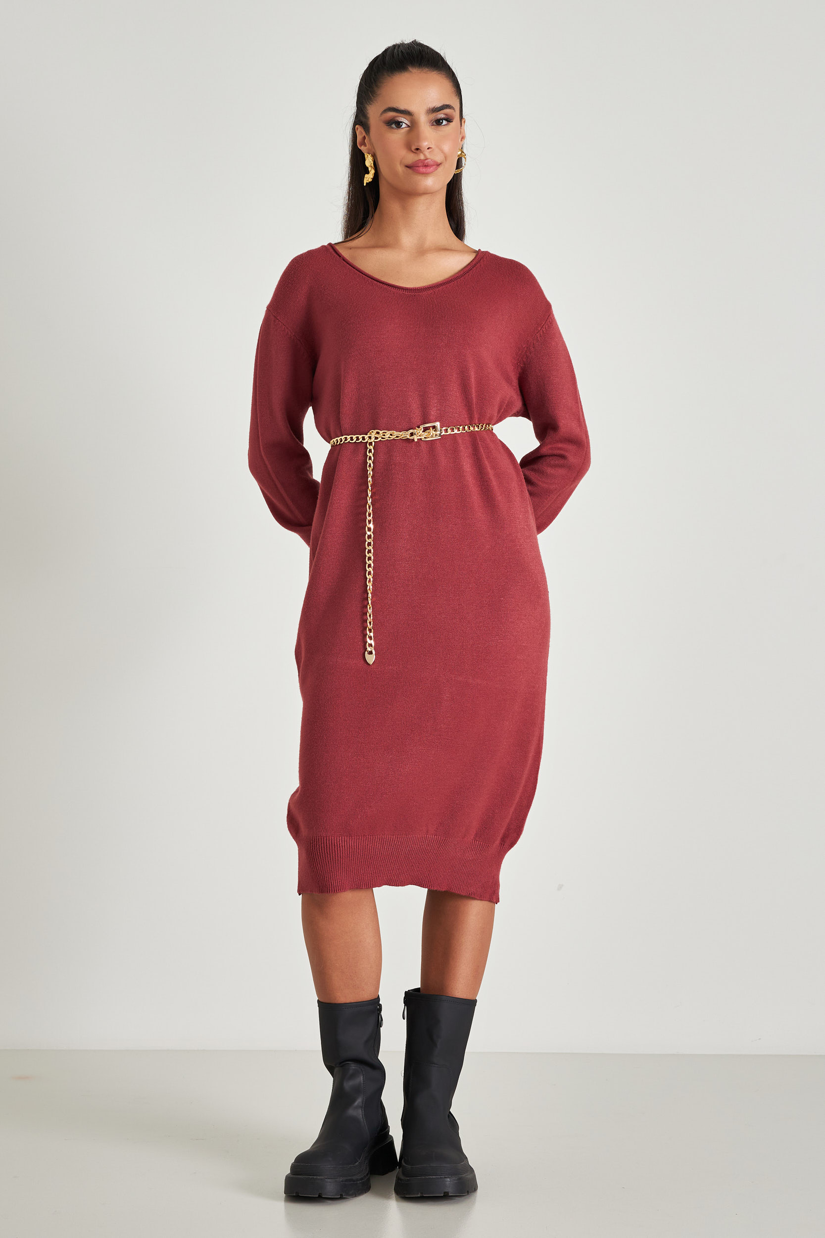 Picture of Loose knitted dress with open neckline