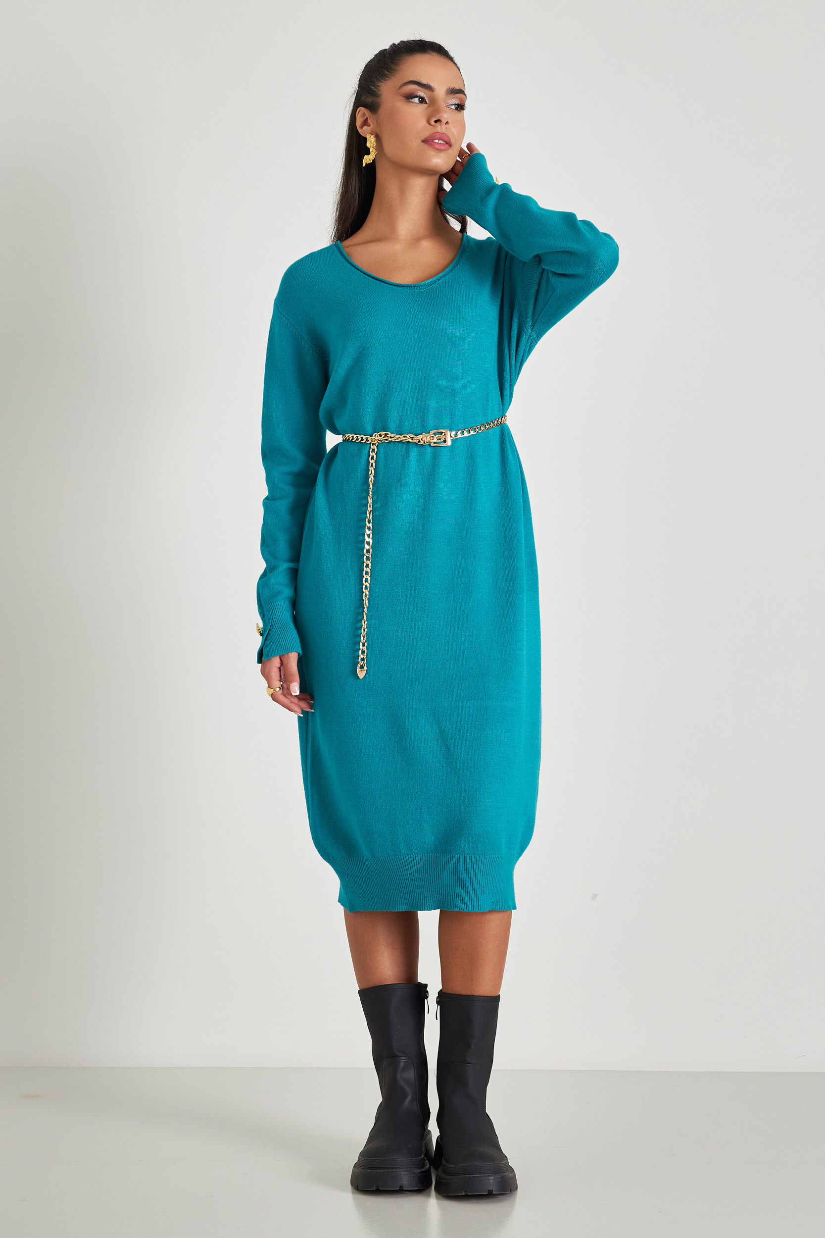 Picture of Loose knitted dress with open neckline