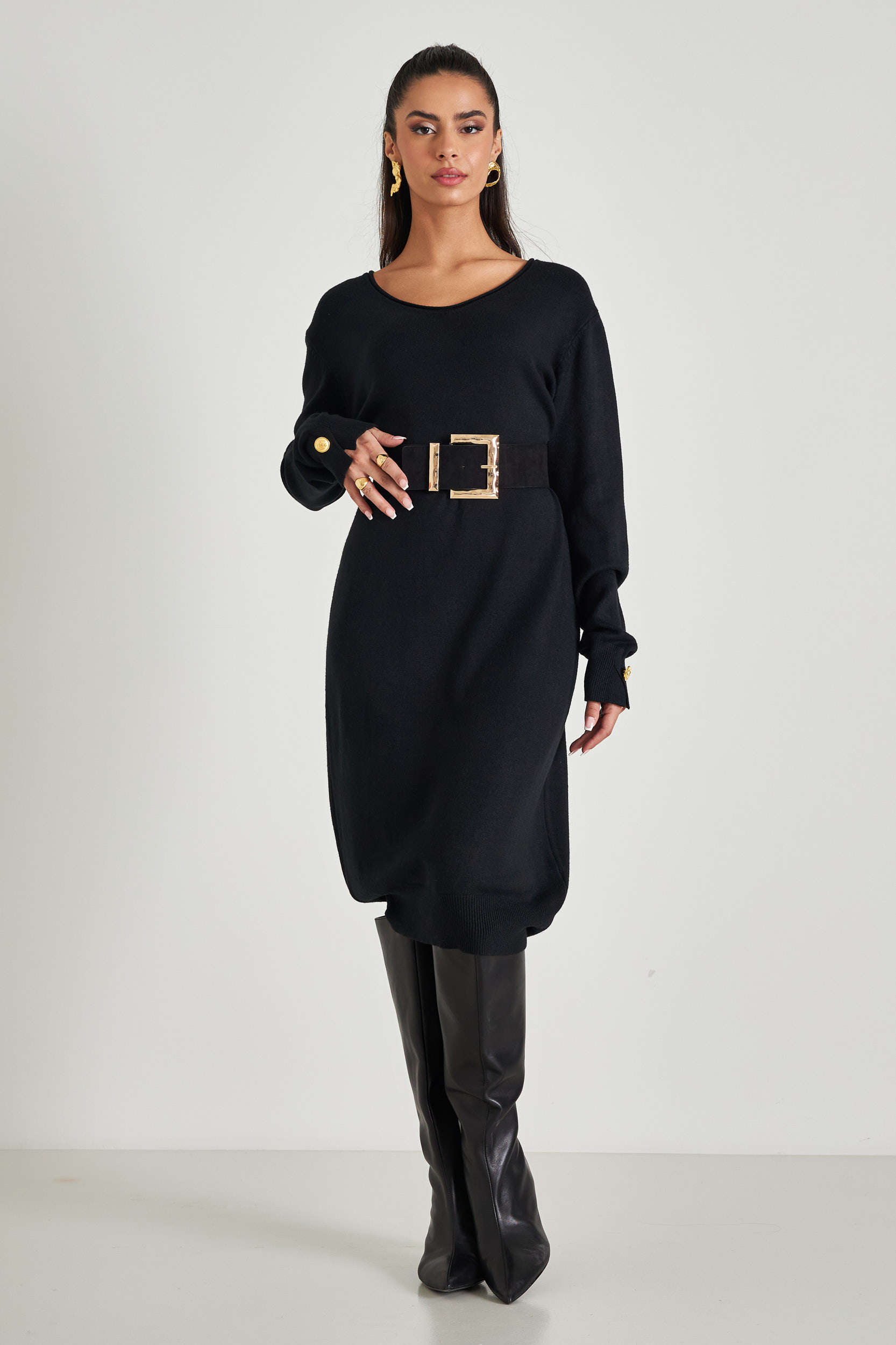 Picture of Loose knitted dress with open neckline