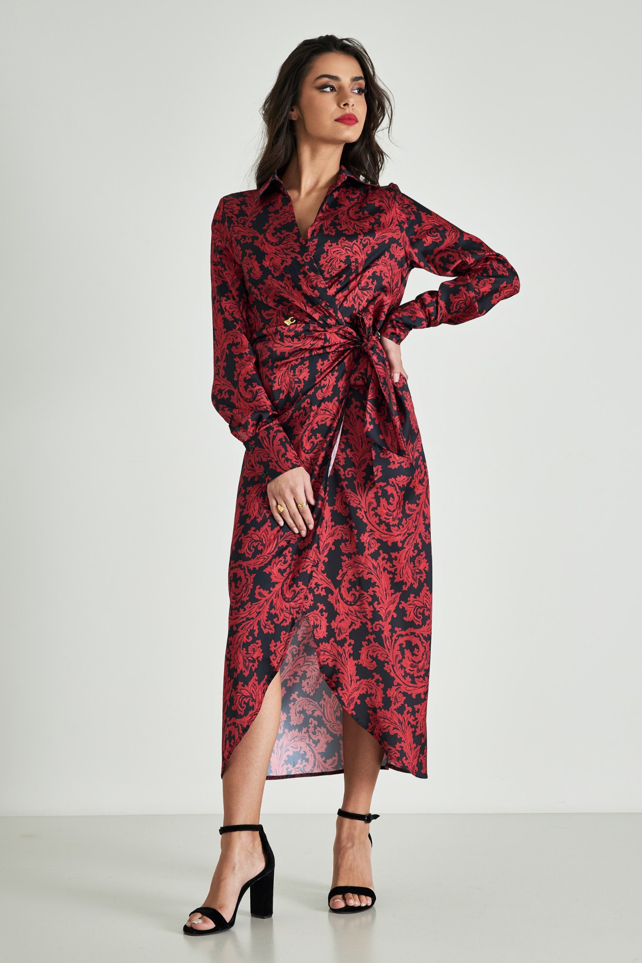 Picture of Satin printed wrap dress