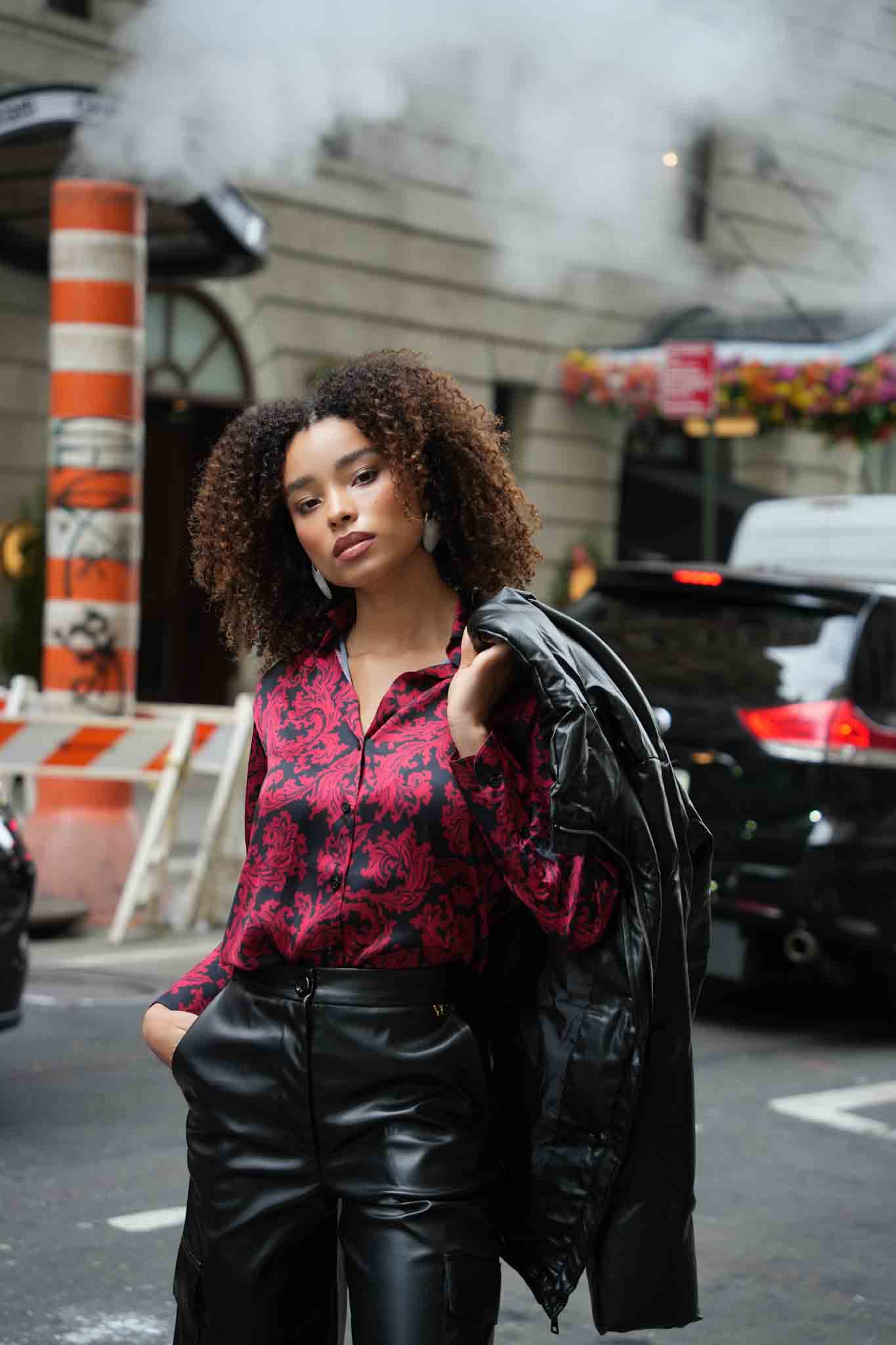Printed satin shirt