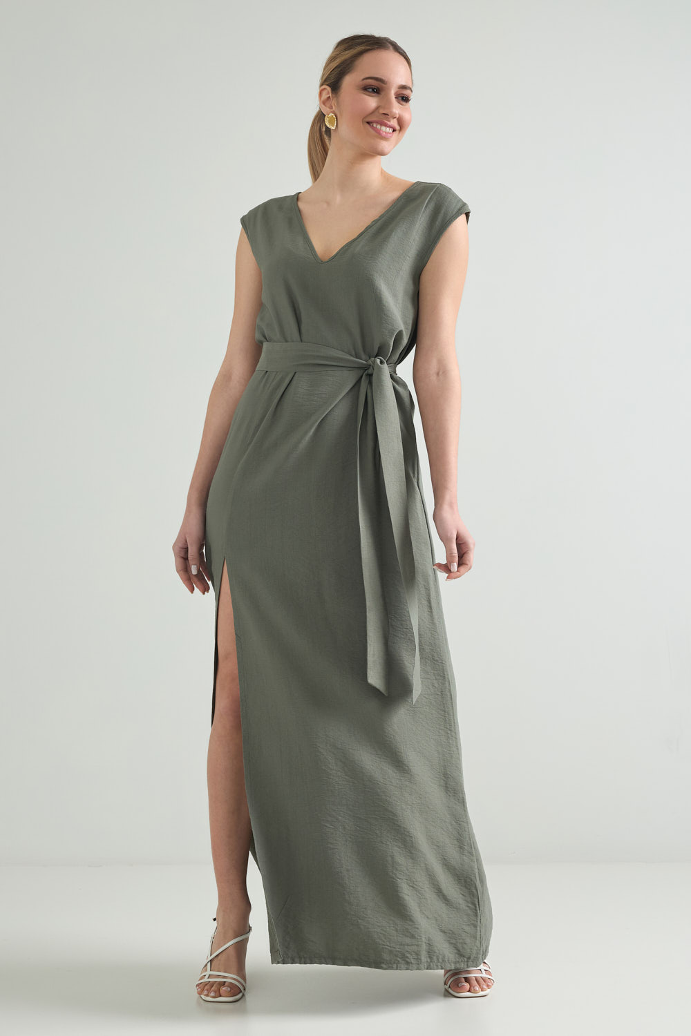 Picture of Belted maxi split dress