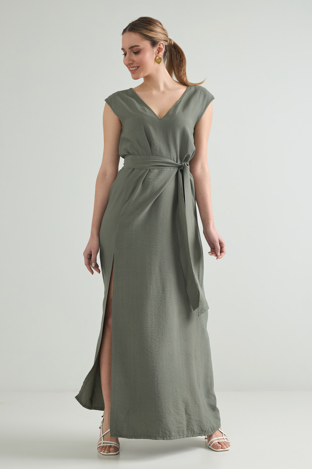 Picture of Belted maxi split dress