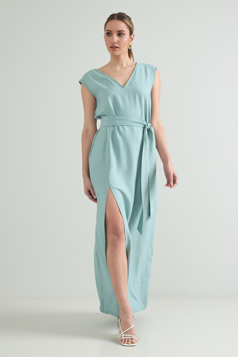 Picture of Belted maxi split dress