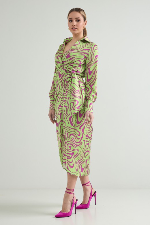 Picture of Satin printed wrap dress