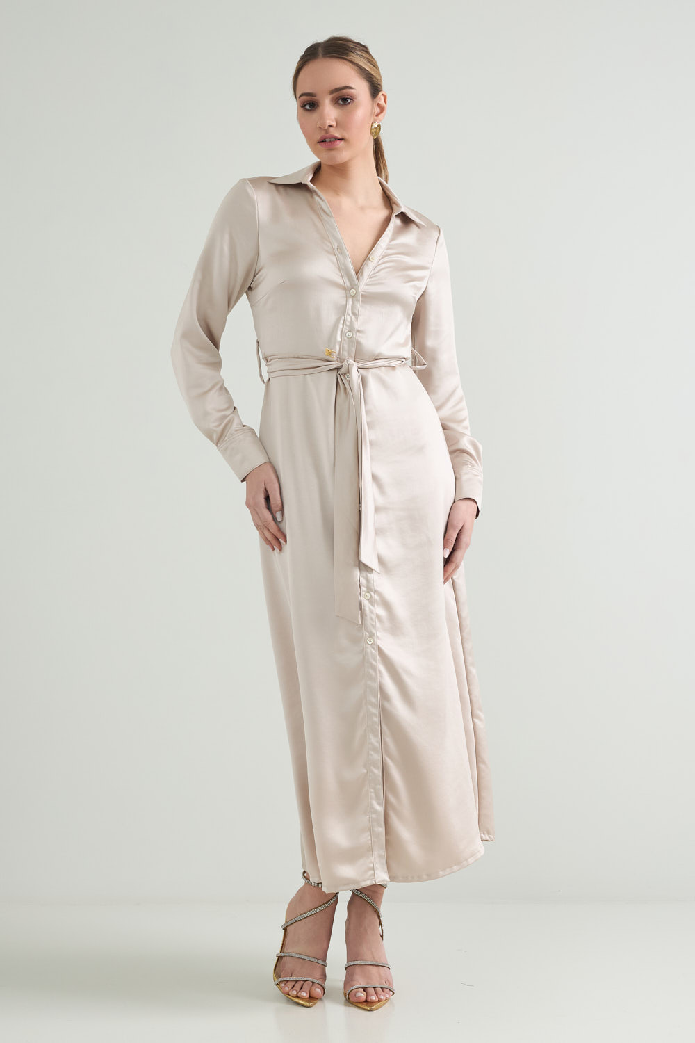 Picture of Maxi satin shirt dress