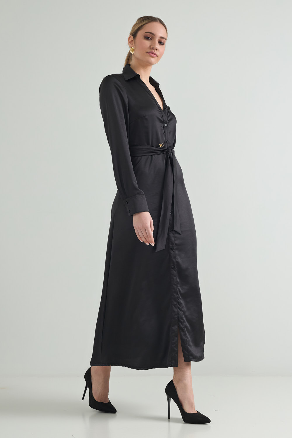 Picture of Maxi satin shirt dress