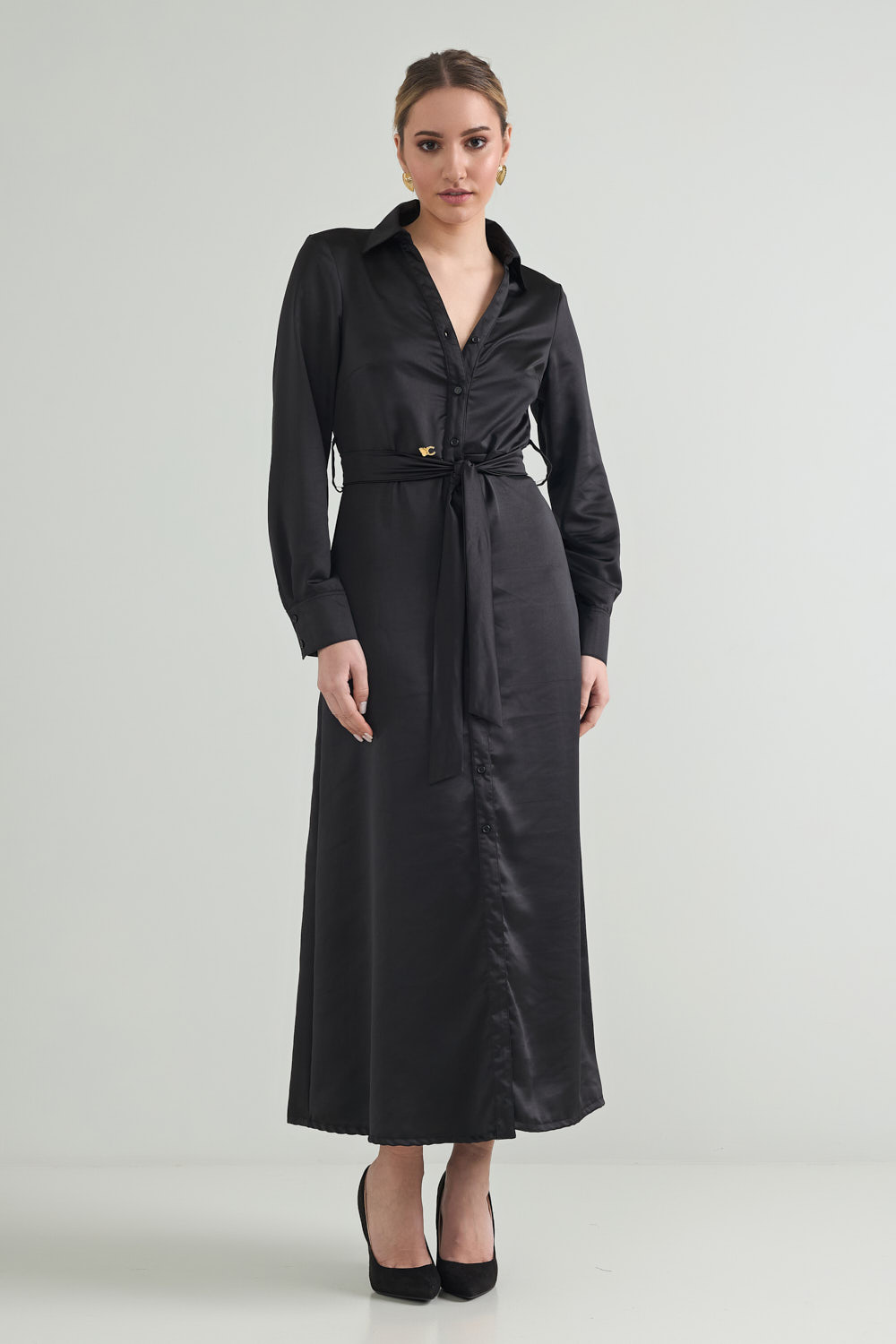 Picture of Maxi satin shirt dress