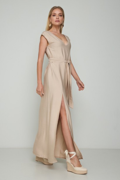 Picture of Belted maxi split dress
