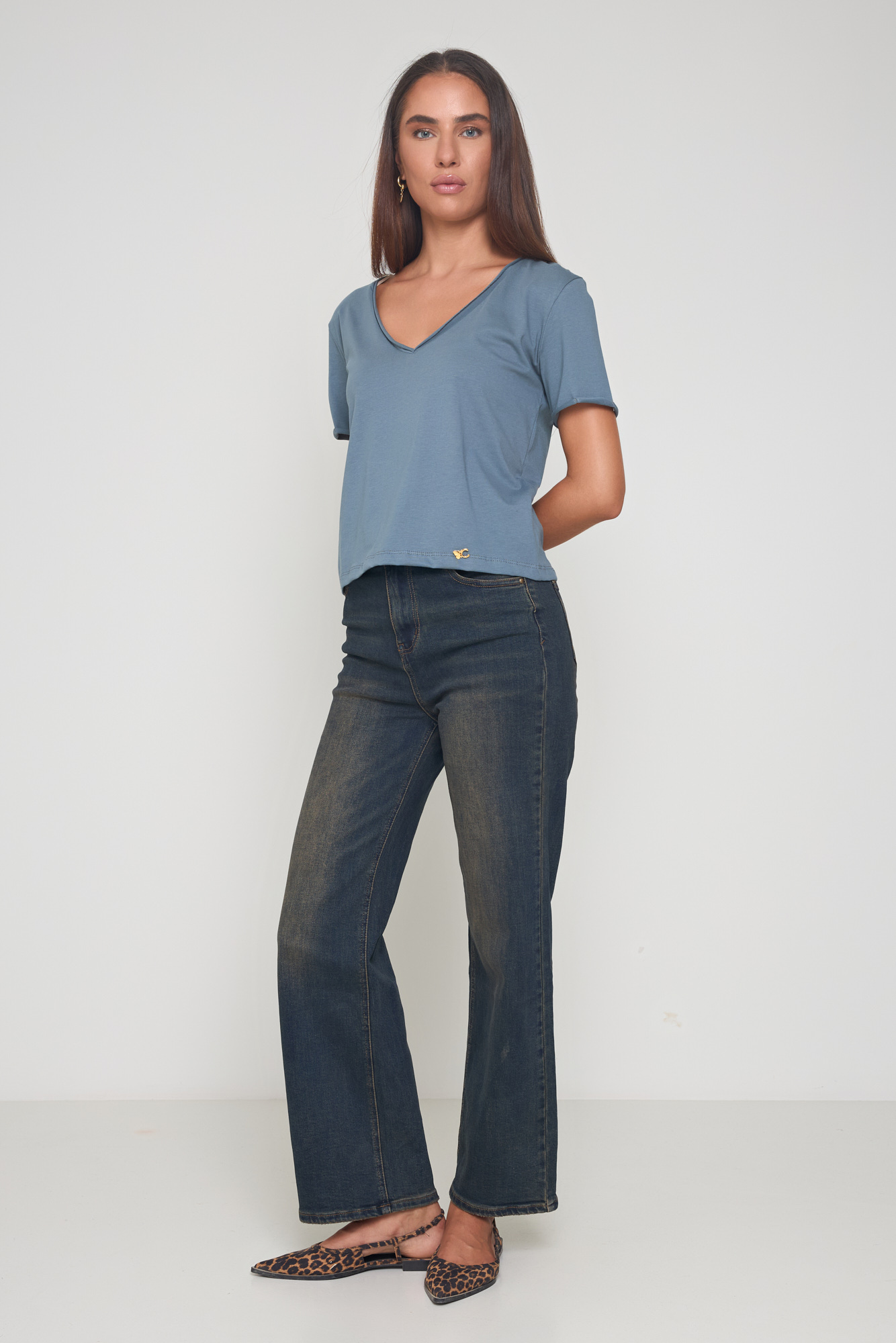 Picture of Cotton blouse with V neckline