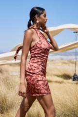 Picture of Open back printed satin mini dress