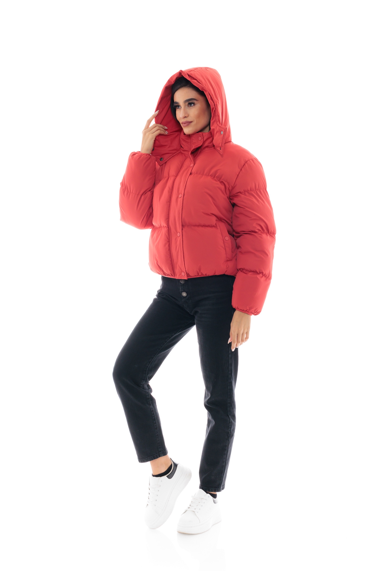 Picture of Short Quilted Puffer Jacket with High Collar and Shoulder Details