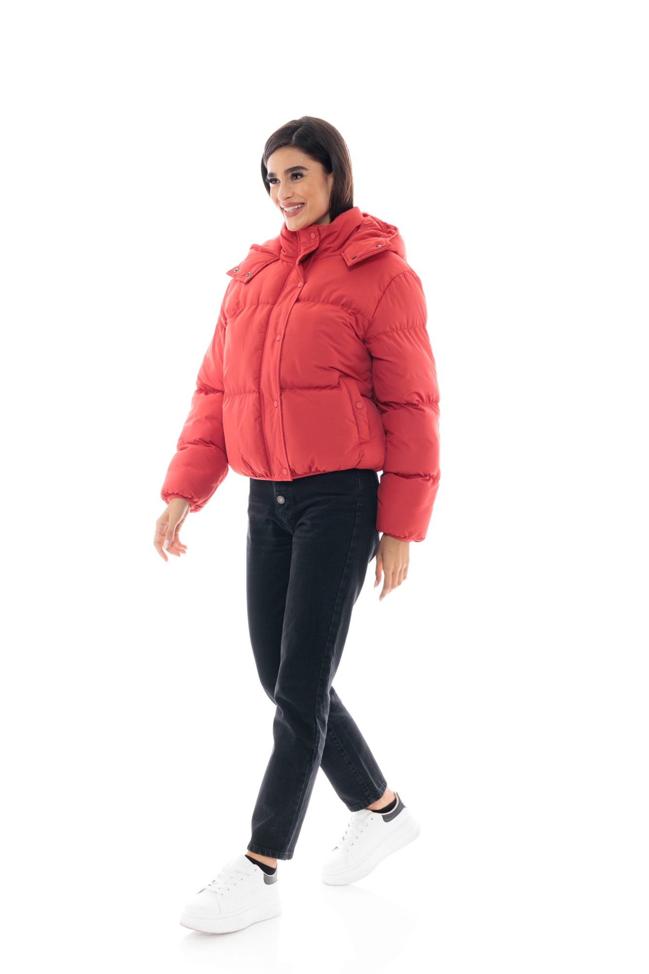 Picture of Short Quilted Puffer Jacket with High Collar and Shoulder Details