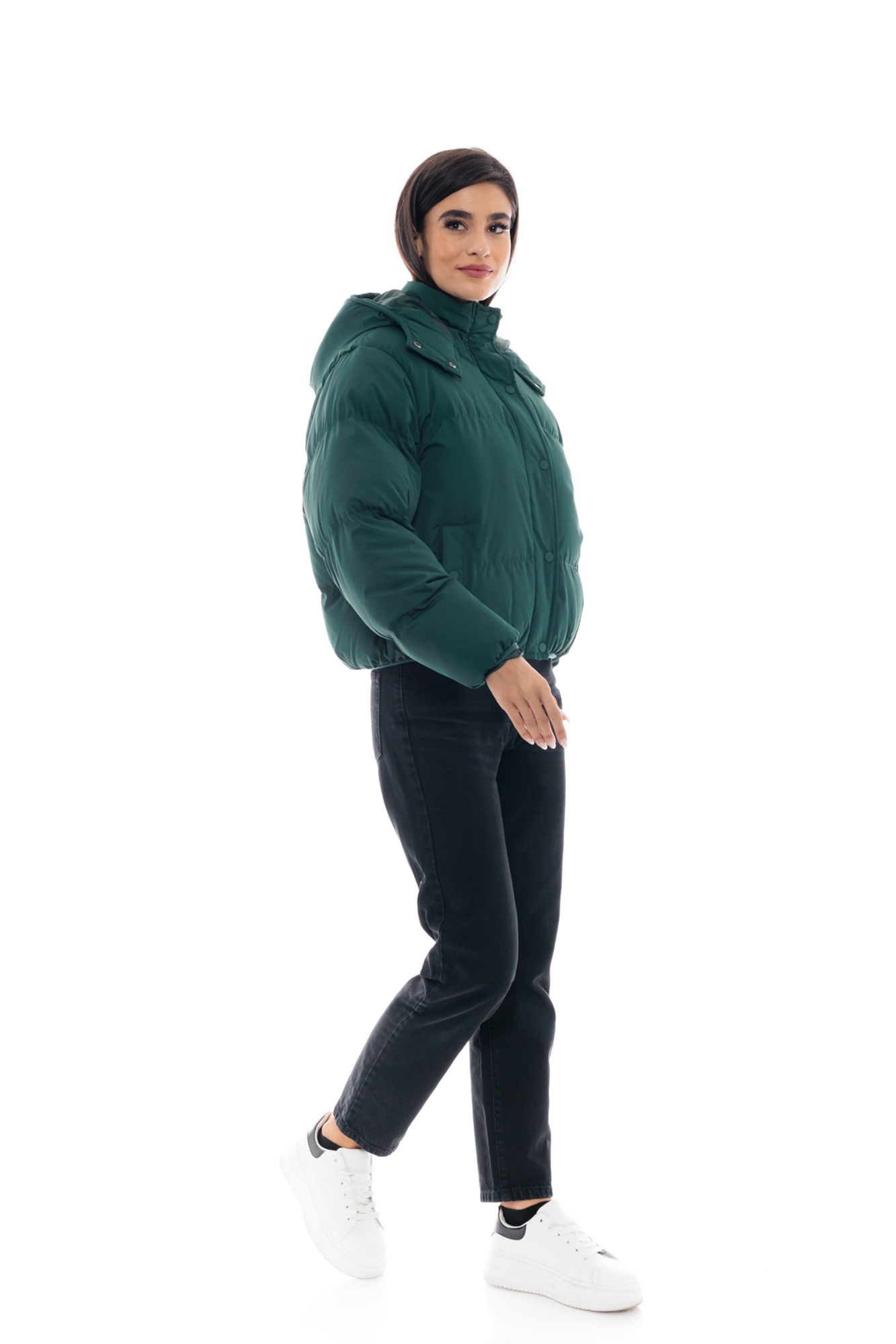 Picture of Short Quilted Puffer Jacket with High Collar and Shoulder Details