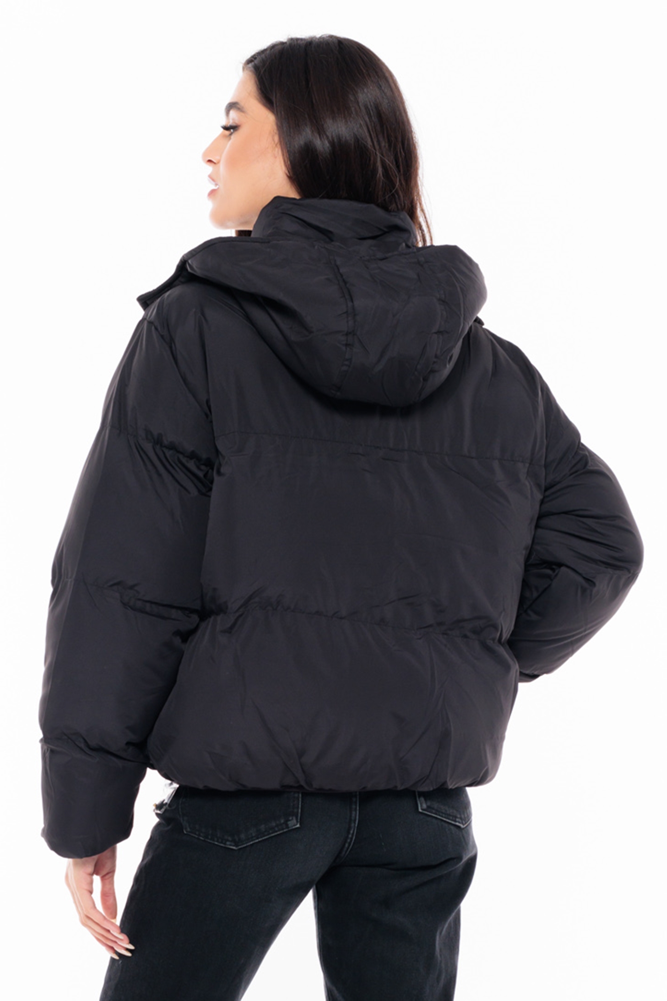 Picture of Short Quilted Puffer Jacket with High Collar and Shoulder Details