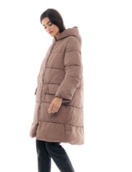 Picture of Long Quilted Puffer Jacket with Hood and Flap Pockets