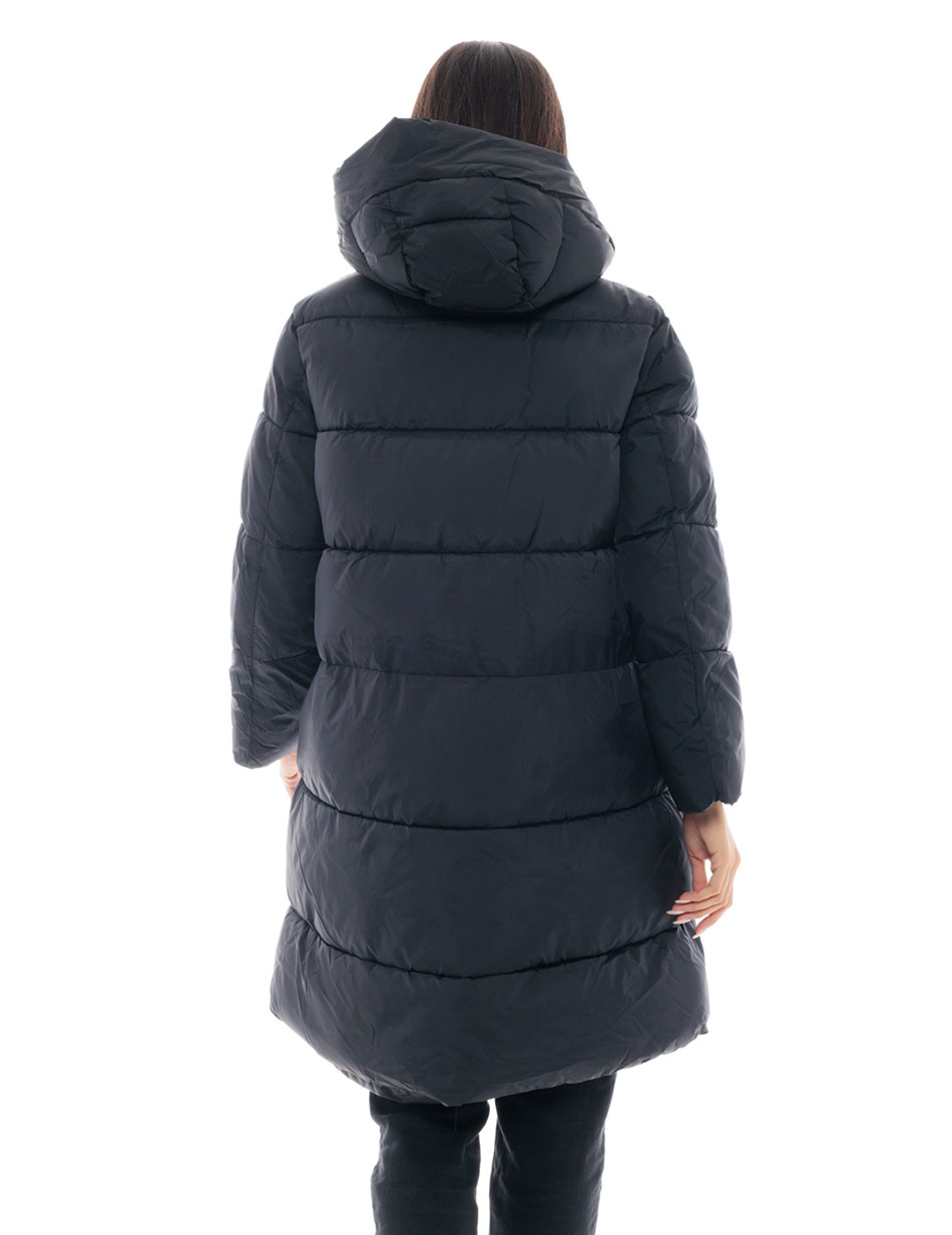 Picture of Long Quilted Puffer Jacket with Hood and Flap Pockets