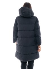 Picture of Long Quilted Puffer Jacket with Hood and Flap Pockets