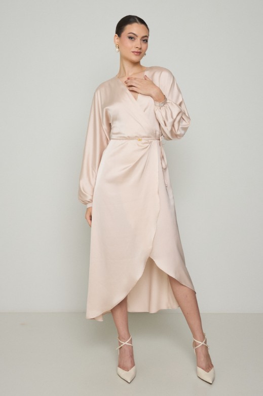 Picture of Printed wrap satin dress