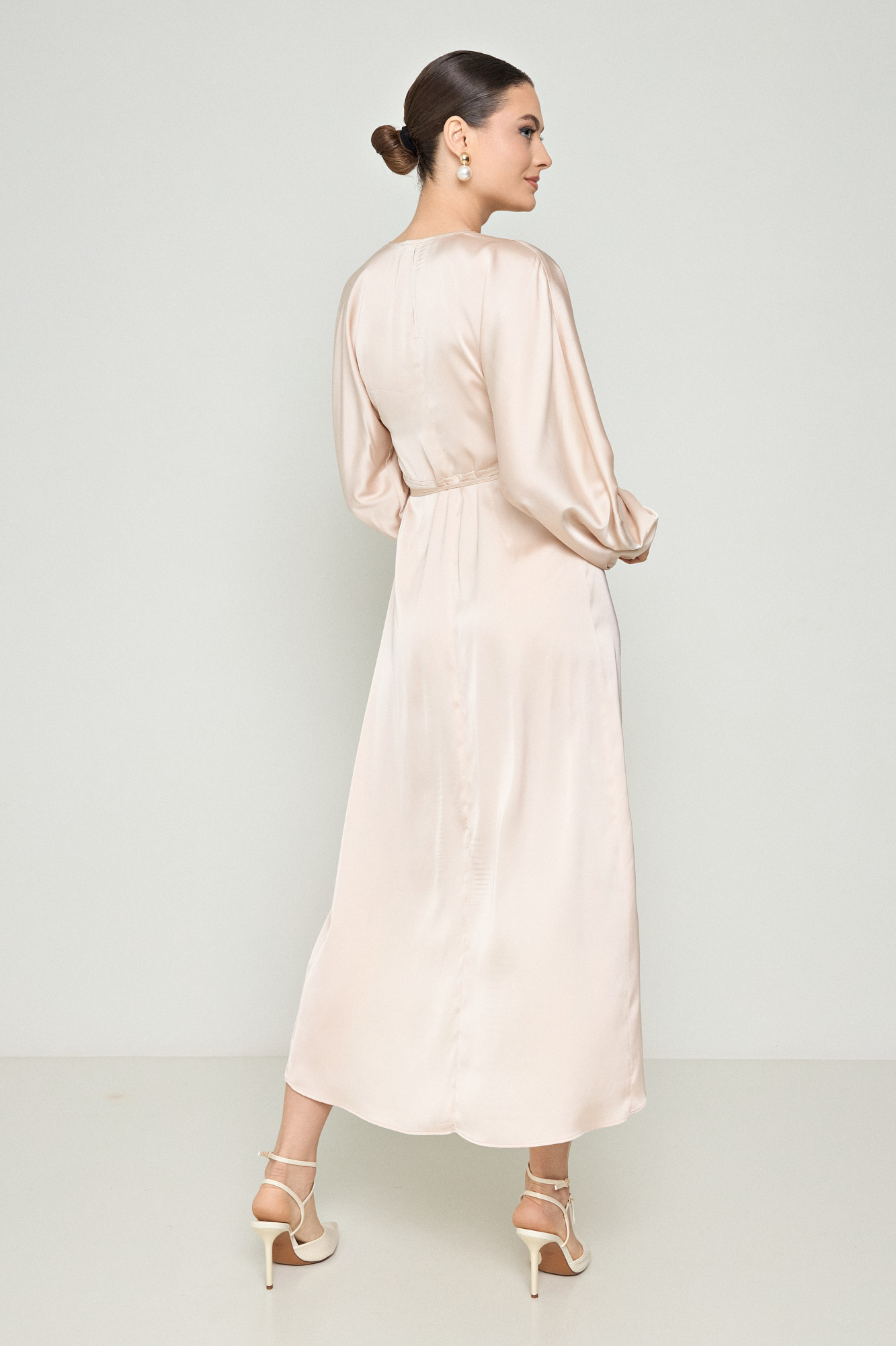 Picture of Printed wrap satin dress