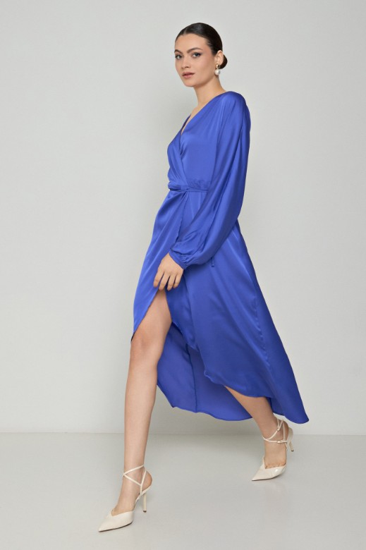 Picture of Printed wrap satin dress