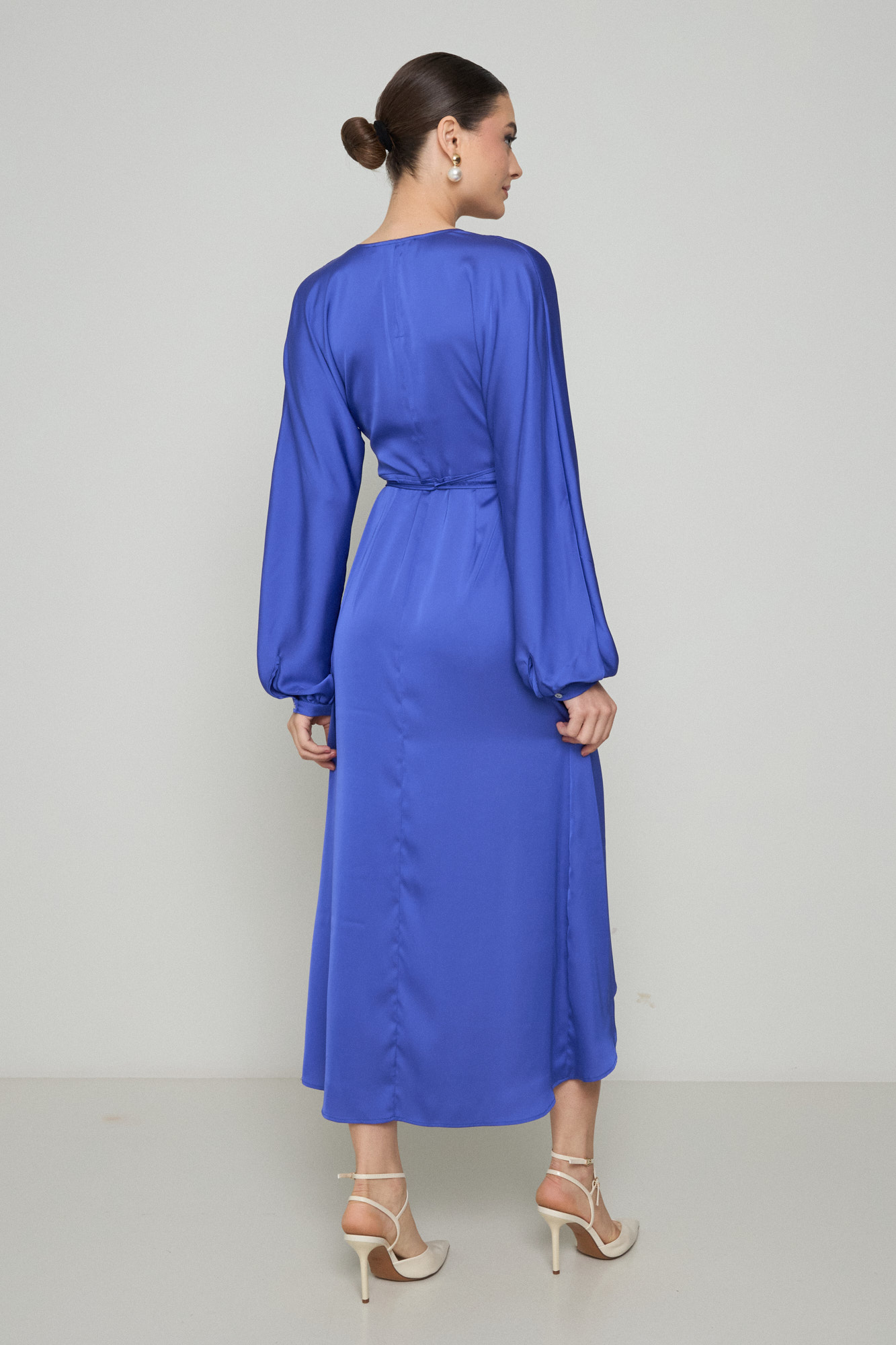 Picture of Printed wrap satin dress
