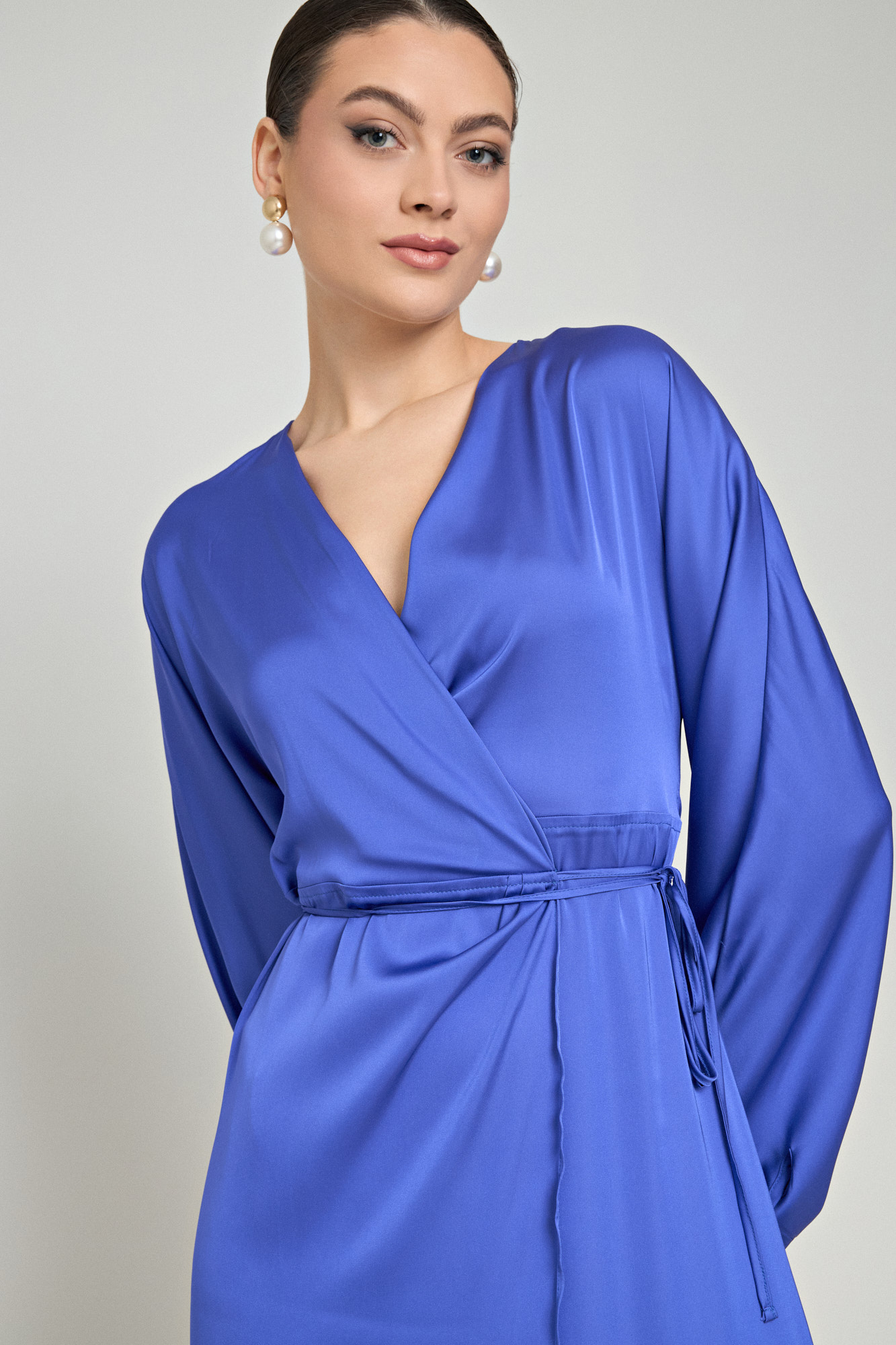 Picture of Printed wrap satin dress
