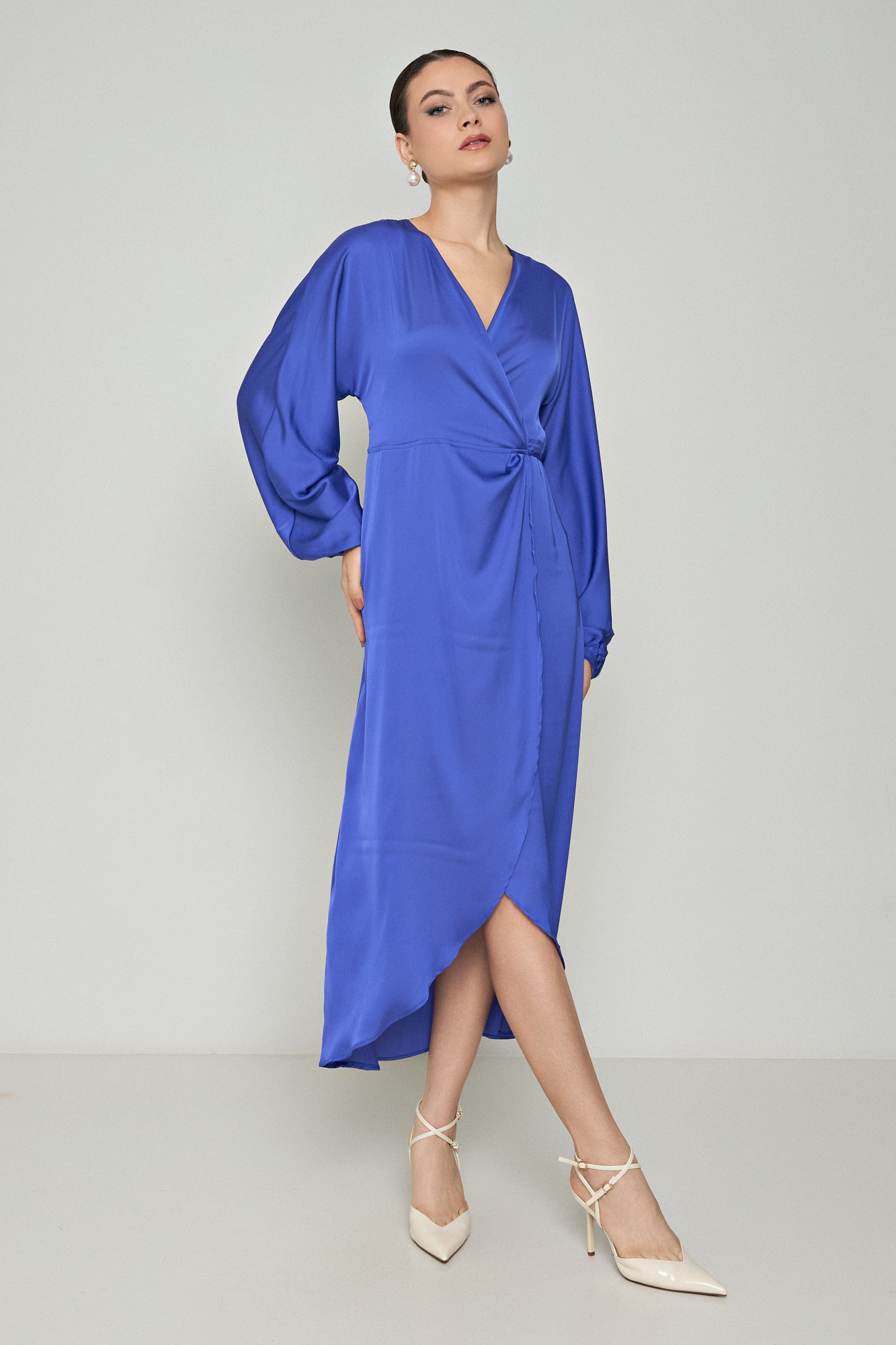Picture of Printed wrap satin dress
