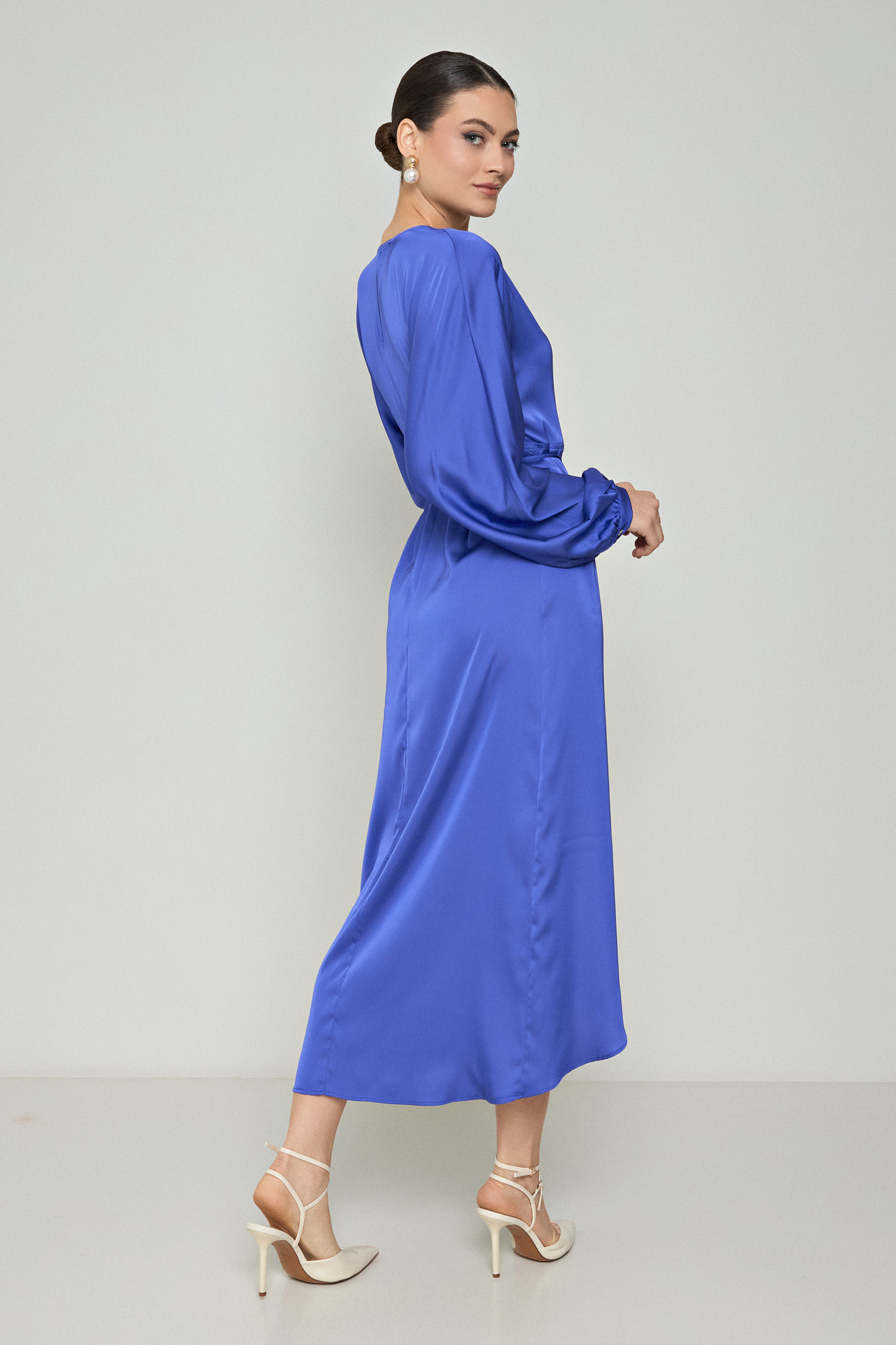 Picture of Printed wrap satin dress