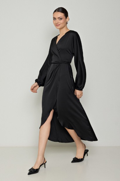 Picture of Printed wrap satin dress